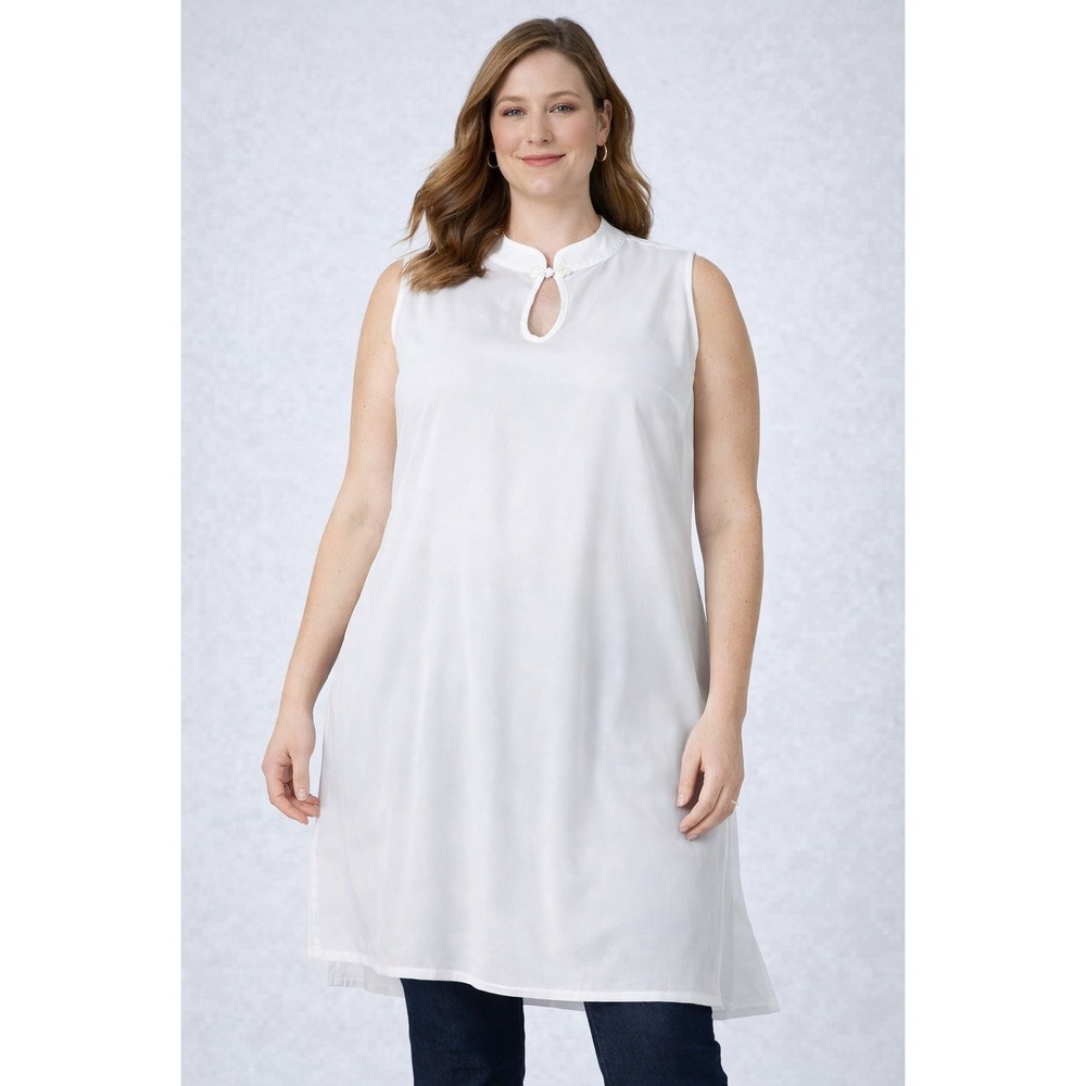 NWT Veinfuns Women Tunic Top XL White Sleeveless Keyhole Minimalist‎ Office Chic